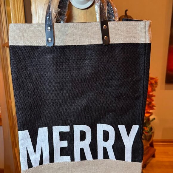 Santa Barbara Design Studio “MERRY” Large Market Tote – Holiday Canvas Bag - Picture 2 of 5